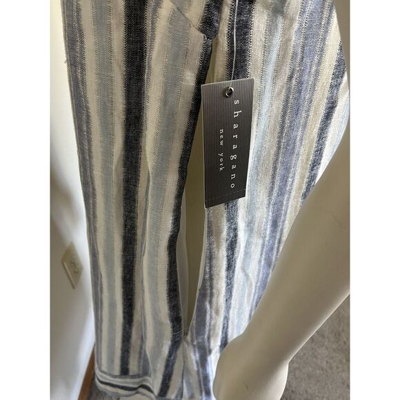 Sharagano dress Size 14 Linen Blend Dress Fully Lined Blue Black Ivory Cream New - Picture 5 of 10